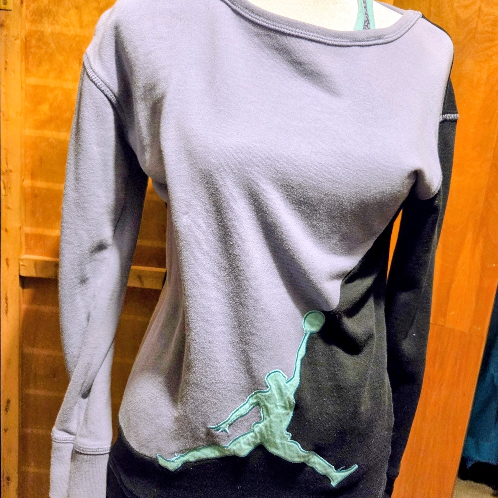 Girls Air Jordan Faux Layer Top Black , Teal & Purple Girls Size XL